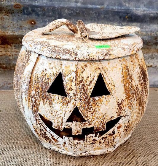 Distressed Metal Pumpkin - Ivory/small - Mexico