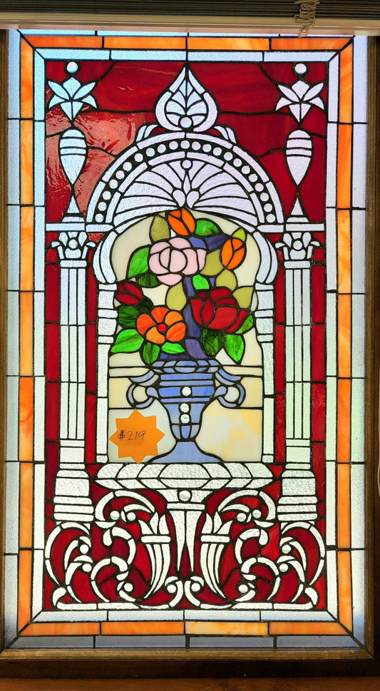 Beautiful Framed Stained Glass - Vase w/flowers